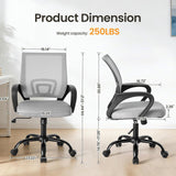 IULULU Office Desk Chair - Ergonomic Mid Back with Lumbar Support & Rocking Mode, Height Adjustable with Fixed Armrest, Storage Back for Computer, Gaming, Conference, Meeting Room, 360° Swivel