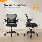 IULULU Home Office Managerial Executive Chair, Flip Up Armrest Ergonomic Mesh Adjustable Swivel Mid-Back Computer Desk Chair with Comfortable Lumbar Support, Comfy Arms for Bedroom,Study