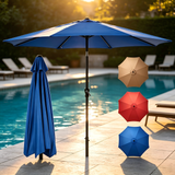 Atilioo 9 FT Patio Umbrella, Outdoor Table Market Umbrella with Tilt and Crank Button for Poolside Terrace Beach, 8 Sturdy Rids, Blue