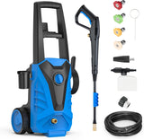 Atilioo Electric Pressure Washer, 2.0 GPM 2100 PSI High Pressure Cleaning Machine with Detachable Foam Cannon, Wheels, Ideal for Cars Fences Patios Driveways