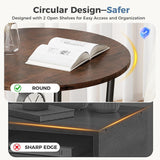 Atilioo Round Side Table, 2-Tier Sturdy End Table, Nightstand with Steel Frame for Small Space, Brown
