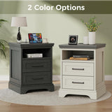 Atilioo Farmhouse Nightstand with Charging Station & USB Ports, Heavy Duty Wood Bedside Table with 2 Drawers, White