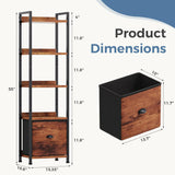 5 Tier Bookcase with Fabric Drawer, Multi-Functional Display Tall Bookshelf, Sturdy Storage Organizerfor Home Office, Brown