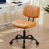Atilioo Office Desk Chair, Armless Computer Chair with Wheels, PU Leather, Lumbar Support, 360° Rolling Swivel Task Chair for Home Office, Brown