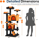 Atilioo 54" Cat Tree Tower with Sisal Scratching Post, Multi-Level Pet Furniture Cat Condo, Easy to Assembly, Black-Orange, Christmas