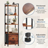 5 Tier Bookcase with Fabric Drawer, Multi-Functional Display Tall Bookshelf, Sturdy Storage Organizerfor Home Office, Brown