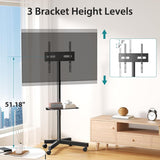 Atilioo Rolling TV Stand on Wheels, Mobile TV Cart for 23-60" Screen, Adjustable Tilt & Height, Easy to Use, Holds Up to 88lbs, Portable Floor Stand for Living Room Outdoor, Max VESA 400x400mm, Black