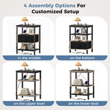 Atilioo Nightstand with Charging Station, Adjustable Fabric Drawer Bedside Table, 3-Tier Storage End Table for Living Room Bedroom, Black-Brown