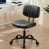 Atilioo Office Desk Chair, Armless Computer Chair with Wheels, PU Leather, Lumbar Support, 360° Rolling Swivel Task Chair for Home Office, Brown