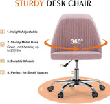 Atilioo Office Vanity Chair, Armless Computer Desk Chair, 360° Rolling Swivel Adjustable Seat Height, Comfy Fabric Upholstered, Easy to Assemble, Ideal for Bedroom Study Makeup Room, Pink