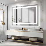 LIFERECORD 36x48 Inch LED Bathroom Mirror with Dual Light Source, 3 Lighting Modes, Rectangle Wall Mount Vanity Mirror with Anti-Fog, Shatterproof Glass, White