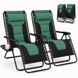 LIFERECORD Zero Gravity Chair Set of 2, Patio Folding Recliner with Headrest Portable Reclining Chairs with Cup Holder Trays for Outdoor, Black & Green