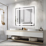 LIFERECORD 36x36 Inch LED Bathroom Mirror with Dual Light Source, 3 Lighting Modes, Rectangle Wall Mount Vanity Mirror with Anti-Fog, Shatterproof Glass, White
