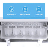 Buteny Portable Ice Maker – Self-Cleaning, 26lbs/24H, 9 Cubes in 6 Mins, 2 Bullet Ice Sizes, Quiet, Black for Kitchen/Party