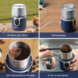 IULULU Cordless Coffee Grinder, USB Rechargeable, 85 Grinds, Blue
