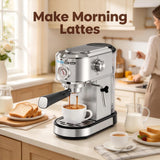 Atilioo 20 Bar Espresso Machine with Pressure Gauge, Compact Stainless Steel Coffee Maker with Milk Frother Steam Wand for Latte, Cappuccino, Easy to Clean