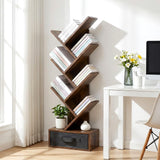 7 Tier Tree Bookshelf, Sturdy Bookcase with Storage Drawer Cabinet, Book Organizer Shelves for Home Office