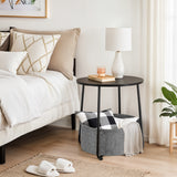 IULULU Small Round Side Table with Fabric Basket, Steel Frame
