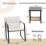 IULULU Outdoor 3-Pc, Rocking Bistro Set, Wicker Patio Chairs & 2-Tier Table