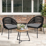 IULULU 3-Piece Outdoor Bistro Set, All-Weather Woven Rope Patio Furniture with Cushions & Table