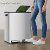 Atilioo 16 Gallon Dual Compartment Trash Can, Stainless Steel Garbage Can with Foot Pedal, Soft-Close Lid, 2 x 30 L Large Capacity Recycling Bin, Perfect for Kitchen, Office
