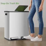 Atilioo 16 Gallon Dual Compartment Trash Can, Stainless Steel Garbage Can with Foot Pedal, Soft-Close Lid, 2 x 30 L Large Capacity Recycling Bin, Perfect for Kitchen, Office