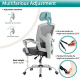 Atilioo Executive Office Chair with Footrest, High-Back Ergonomic Mesh Chair with Armrests & Adjustable Lumbar Support, Tilt Lock for Home Office, Gray