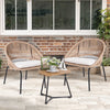 IULULU 3-Piece Outdoor Bistro Set, All-Weather Woven Rope Patio Furniture with Cushions & Table