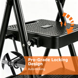 Atilioo 2 Step Ladder, Folding Portable Step Stool with Heavy-Duty Steel Frame & Widened Anti-Slip Pedal, Space-Saving Ladder for Home Office, Black