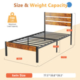 Atilioo Full Bed Frame with Headboard, Metal Mattress Foundation Headboard, No Box Spring Needed, Noise-Free, Brown