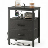 LIFERECORD Night Stand with 2 Fabric Drawers, Nightstand with Charging Station, End Tables with Storage Shelf for Small Spaces, Bedside Table Side Tables for Bedroom, Black
