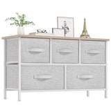 ACCVER Dresser for Bedroom 5 Storage drawer, Fabric Closet Chests Organizer Tower with Wooden Top Metal Frame for Living Room Hallway Entryway, Light Gray