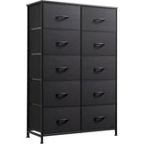 ACCVER 10-Drawer Fabric Dresser with Wood Top & Metal Frame, Closet and Chest for Bedroom, Clothes Storage Organizer, for Living Room, Apartment,Black