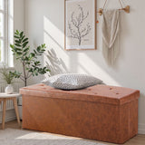 ACCVER 43" Storage Ottoman Bench - Faux Leather Foldable Ottoman Upholstered Entryway Bench, 660lbs Large End of Bed Bench with Storage Chest for Bedroom, Living Room, Brown