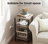 3-Tier End Table, Side Table with Open Shelves, Bedside Table for LivingRoom Bedroom Bathroom, Easy Assembly, Gray