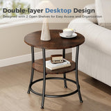 Atilioo Round Side Table, 2-Tier Sturdy End Table, Nightstand with Steel Frame for Small Space, Brown
