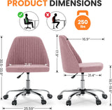 Atilioo Office Vanity Chair, Armless Computer Desk Chair, 360° Rolling Swivel Adjustable Seat Height, Comfy Fabric Upholstered, Easy to Assemble, Ideal for Bedroom Study Makeup Room, Pink