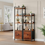 5 Tier Bookcase with Fabric Drawer, Multi-Functional Display Tall Bookshelf, Sturdy Storage Organizerfor Home Office, Brown