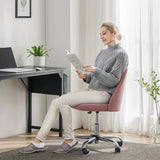 Atilioo Office Vanity Chair, Armless Computer Desk Chair, 360° Rolling Swivel Adjustable Seat Height, Comfy Fabric Upholstered, Easy to Assemble, Ideal for Bedroom Study Makeup Room, Pink