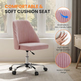 Atilioo Office Vanity Chair, Armless Computer Desk Chair, 360° Rolling Swivel Adjustable Seat Height, Comfy Fabric Upholstered, Easy to Assemble, Ideal for Bedroom Study Makeup Room, Pink