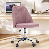 Atilioo Office Vanity Chair, Armless Computer Desk Chair, 360° Rolling Swivel Adjustable Seat Height, Comfy Fabric Upholstered, Easy to Assemble, Ideal for Bedroom Study Makeup Room, Pink