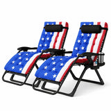 LIFERECORD Zero Gravity Chair Set of 2, Patio Folding Recliner with Removable Cushion Portable Reclining Chairs with Cup Holder Trays for Outdoor, Star Spangled