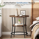 Atilioo Round Side Table, 2-Tier Sturdy End Table, Nightstand with Steel Frame for Small Space, Brown