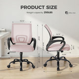 IULULU Office Desk Chair - Ergonomic Mid Back with Lumbar Support & Rocking Mode, Height Adjustable with Fixed Armrest, Storage Back for Computer, Gaming, Conference, Meeting Room, 360° Swivel