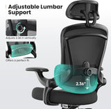 IULULU Office Chair Ergonomic Desk Chair, 300 LBS Home Mesh Office Desk Chairs with Wheels, 2D Headrest, Up&Down Lumbar Support, Swivel High Back Computer Chair with Flip-up Armrests