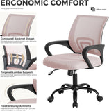 IULULU Office Desk Chair - Ergonomic Mid Back with Lumbar Support & Rocking Mode, Height Adjustable with Fixed Armrest, Storage Back for Computer, Gaming, Conference, Meeting Room, 360° Swivel