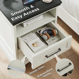 Atilioo Farmhouse Nightstand with Charging Station & USB Ports, Heavy Duty Wood Bedside Table with 2 Drawers, White