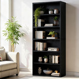 5 Tier Bookcase, Sturdy Bookshelf, Wood Metal Storage Organizer for Living Room, Bedroom, Home Office, Easy to Assemble, Black