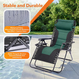 Atilioo Zero Gravity Chairs, Folding Patio Lounge Chair with Adjustable Pillows & Cup Holder, 400 LBS Outdoor Oversized Reclining Chairs for Backyard Lawn Camping, Black-Green
