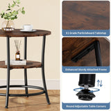 Atilioo Round Side Table, 2-Tier Sturdy End Table, Nightstand with Steel Frame for Small Space, Brown
